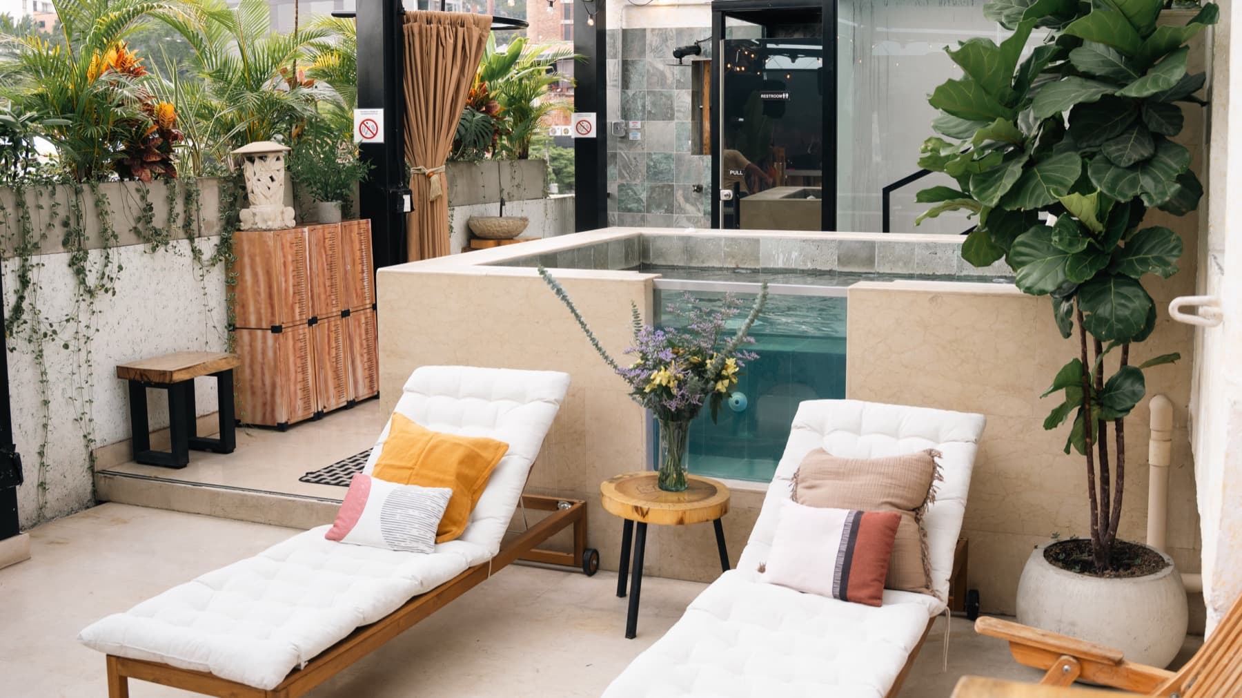 Rooftop spa area with city views